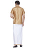 Vastramay Men's Gold Cotton Silk Blend Shirt and Dhoti Set